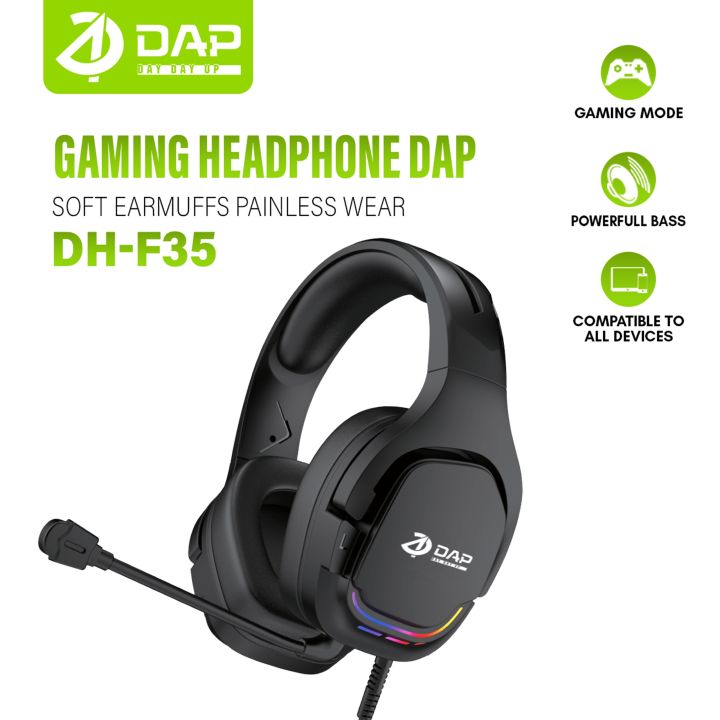 DAP DH-F35 Headphone Gaming Mobile USB & Jack 3.5mm LED 200cm Extra Bass- Garansi 1 Tahun