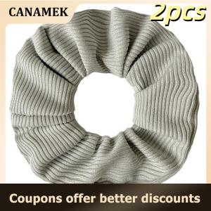 【 CANAMEK 】 2Pcs Striped Knitted Fabric Solid Color Hair Band Hair Scrunchies With Pocket Zipper For Girls Ponytail Holder Bands Hair Ties Accessories