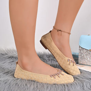 Free Shipping Rhinestone Anti-Slip Plus-Size WomenS Flats 2026 Autumn New Fashion And Elegant Shallow-Toe Flats Size Difference Of 0.5