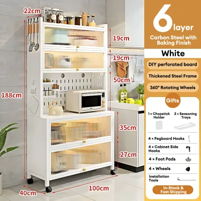 CompactSteel​​ store Kitchen Hutch Cabinet with Doors | Pantry Storage Cabinet Dish Rack Microwave Stand Heavy Duty Organizer