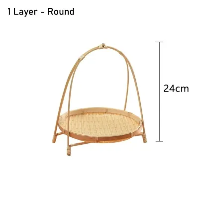 Bamboo Woven Storage Basket 1/2/3 Layer Handwoven Kitchen Fruit Vegetable Food Organizer Tray