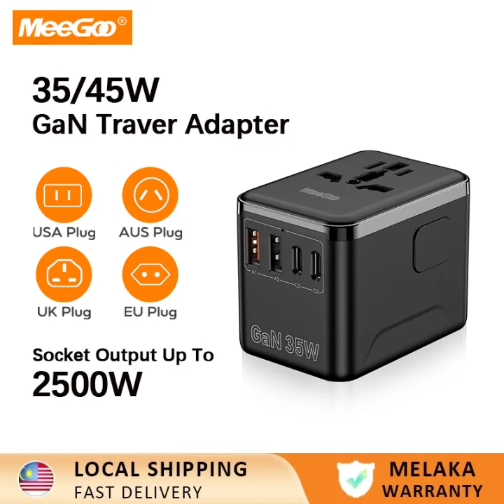 MeeGoo 35W/45W GaN Universal Travel Adapter All in One Worldwide Wall Charger Quick Charge