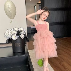 Wanders ชุดไทยเด็กผู้หญิง ชุดเจ้าหญิงของเด็ก การออกแบบสีทึบอย่างมีสไตล์ ชุดเดรสกระโปรงเค้กผ้าฝ้ายสำหรับเด็กผู้หญิงตัวใหญ่