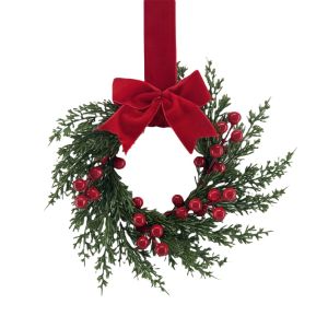 Faux Greenery Christmas Wreath Velvet Bow Lightweight Festive Wall Swag Artificial Cedar Bough Pine  Xmas Garland Front Door