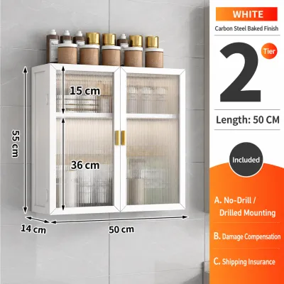 MOD Bathroom Wall Mounted Cabinet No Drill Storage Rack PC Door Adjustable Shelf Cosmetic Makeup Skincare Organizer Home Storage Cabinet
