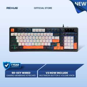 Rexus K98M V2 Keyboard Gaming Wired 98 Tombol Membrane Knob Volume Rainbow Anti Ghosting