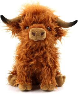 Highland Cow Stuffed Animal Plush Toy – 10” Fluffy Highland Bull Plush Soft Cow Doll Gift for Kids Boys Girls Toddlers Birthday & Christmas