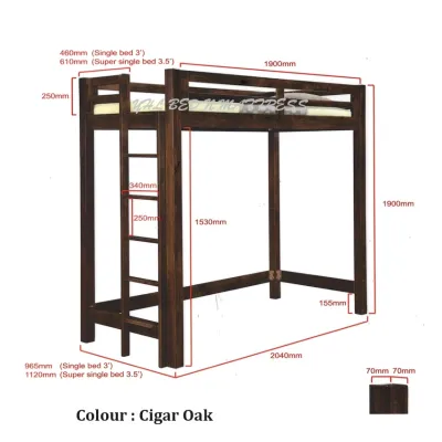 YHL New Single / Super Single Solid Wood Loft Bed (Mattress Not Included)