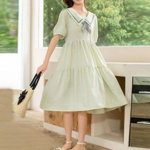 YOCKY Nơ Váy công chúa cho bé gái Phong cách Preppy Lỏng lẻo Váy bong bóng cho trẻ em Thời trang Ngọt ngào Váy cho thanh thiếu niên Mùa hè