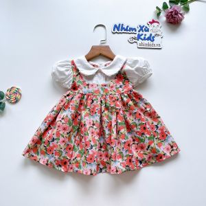 Váy Hoa Cam Bé Gái 4 Đến 28kg Chất Thô Nhật Phối Lụa Mát Rượi - V022