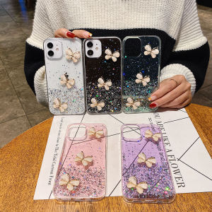 Phone Case for Samsung A17 5g A07 4g A07 LTE with Luxury 3D Crystal Butterfly Glitter Sequins Design Clear Soft Silicone Casing for Galaxy A17 5g A07 4g A07LTE for Girl Cover Case