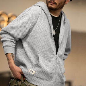 Maden brand tooling style campus academic student sunshine juvenile Japanese retro gray waffle hooded sweater lazy knitted cardigan men simple sports jacket