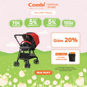 Xe đẩy Combi Sugocal Compact 4 bánh quay tự động màu đỏ