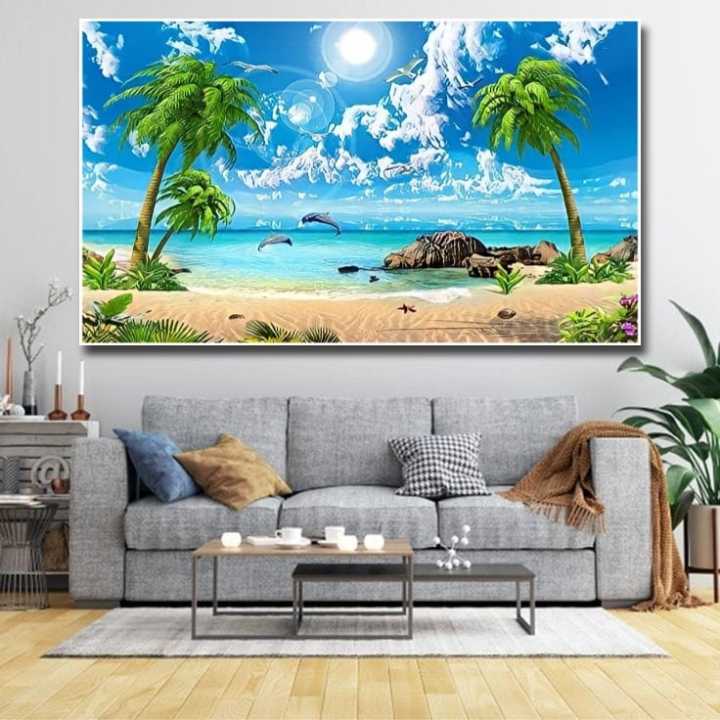 DEKORASI RUANGAN XTRA JUMBO FOTO POSTER Pemandangan Pantai 3D Ukuran 100x70cm 150x100cm 200x100cm Hiasan Dingding Pemandangan Alam 1 meter Pemandangan alam besar