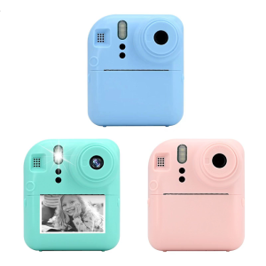 Portable Kids Instantly Print Camera With High Resolution Printing 2Paper Rolls Included DIY Cartoon Frame