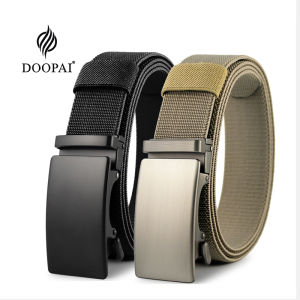 DOOPAI Mens New Stretch Canvas Belt Metal Automatic Buckle Tough Nylon Military Tactical Belt 115-135CM Big Size