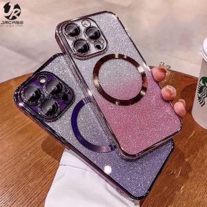 (Free Ring Kamera) Luxury Softcase MagSafe Shining Chrome Gliter Gradasi For SAMSUNG S22 Ultra 5G S23 5G S23 Ultra 5G S24 5G S24+ 5G S24 Ultra 5G Soft Case Krom Glitter Gradation Pelindung Kamera Camera Protector Silicone Anti Gores Kaca