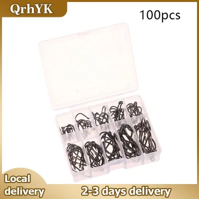 QrhYK 100-500PCS Fishing Hooks Set High Carbon Steel Sharp Durable Barbed Fishhook Rock Fishing Equipment Gear Tackle Accessories