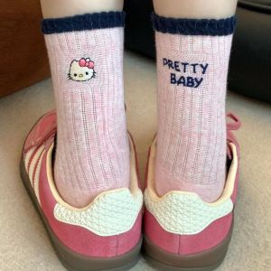 STAR FRUIT⭐ Cute Hello Kitty Mid-Calf Socks with Colorful Design and Pretty Baby Text Breathable and Stylish for Women