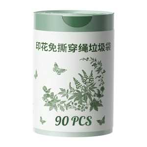 Pre-Cut Trash Bags 90pcs Mugwort Scented– Extra Thick Oil-Resistant Durable Drawstring for Kitchen Waste