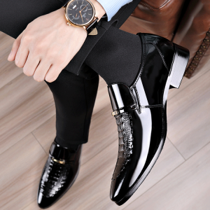 Patent Leather Myrden Business Shoes Slim Toe Shiny Mens Leather Shoes Large Size