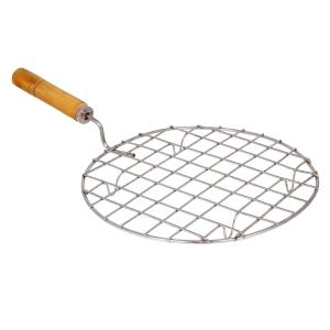 Round/Square Barbecue Grill Net 20 cm with Wooden Handle | Wire Roaster for Roti Papad Chapati & Toast | Gas Stove Grill Rack | 1 Pc