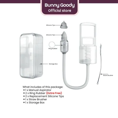 Bunny Goody Baby Nasal Aspirator Nose Cleaner Newborn Safe Silicone Tip Manual Suction Mucus