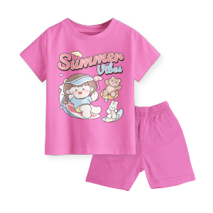 Setelan Kaos Anak Perempuan Celana Pendek Terbaru Motif Summer Vibes