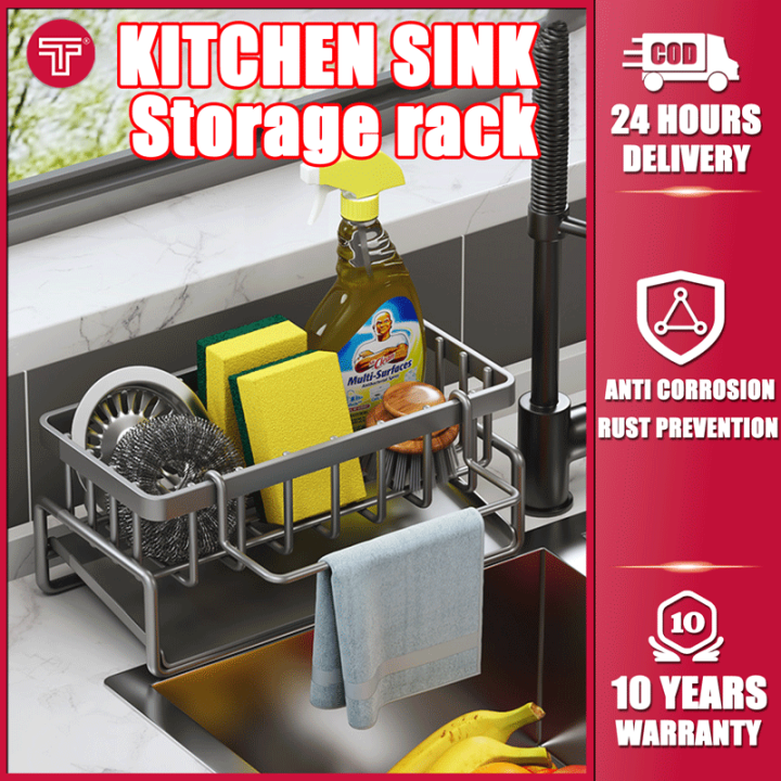 Kitchen sink countertop storage rack 304 stainless steel sponge cloth