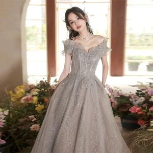 Elegant Grey Long Evening Dress Birthday Gown 2025 Sweet Memory Homecoming Vestidos Women Formal Sparkle Banquet Dresses