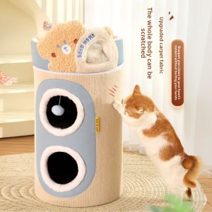Cat Tree with Cat House 2 in 1 Warm Enclosed Cat Condo Sisal Scratching Post for All Seasons