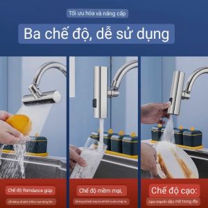 Đàu vòi nước đa chức năng vòi thác nước chống rung 3 chế độ nước. Đầu vòi ren 22 phổ thông