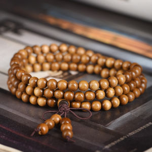 Golden Nanmu Wood Buddhist Bracelet 108 Beads Handmade Prayer Beads Detoxification Good Luck Men Women Spiritual Accessory