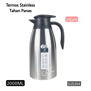Leoshop888 Termos Air Panas Tahan 24Jam Water Jug Stainless Luar Dalam 2000ML Hotel