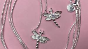 DOTEFFIL 925 Sterling Silver Two Dragonfly Pendant Necklace For Women Snake Chain Necklace Wedding Engagement Jewelry