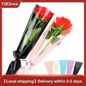 【Y2E2noa】 50pcs Single Rose Sleeves Flower Wrapping Bag Bouquet Packaging Bags Clear Cellophane Floral Wrappers For Valentines Day
