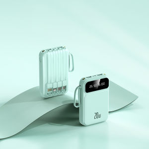 Mini power bank 20000mah Fast Charging Candy Color Girl Fashion Powerbank Built-in 4Cables Digital Display LED Flashlight