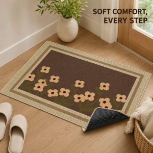 Soft Linen Floor Mat Absorbent Non-slip Rubber Backing Washable Kitchen Bath Door Rug