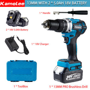 Kamolee DDF252 650N.M 13mm Brushless Impact Drill Set 2450rpm dapat digunakan untuk kayu beton (kompatibel dengan baterai Makita / JLD)