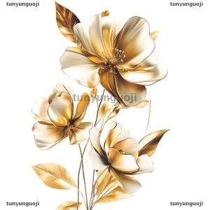 [COD] tunyunguoji สติกเกอร์ติดผนังรูปดอกไม้สีทองบรรเทาตกแต่งห้องนอนห้องนั่งเล่นสติกเกอร์ติดผนัง