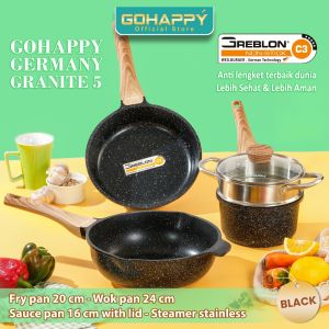 Panci Swiss Marble Granite super Wok 24 cm - Milk Pan - Frying Set 5 Piece GH S03 Anti Lengket Kualitas Terbaik Panci Premium Murah Berkualitas