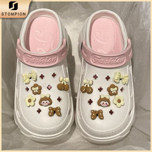 STOMPION Korean Sandals For Women Clogs Cartoon Chunky Rubber Sandals Beach Slippers For Women