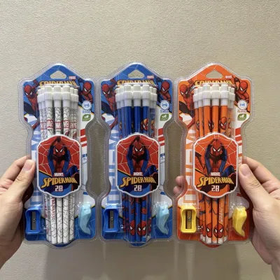 spider man 12pcs HB pencil with eraser sharpener set
