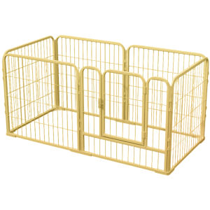 【New Arrival】 6 Panels Pet Playpen with Door Foldable Exercise Puppy Kennel Cage Metal Barrier Playpen for Dog Cat Rabbit Pet Exercise