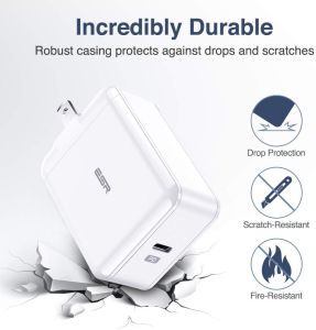 ESR iPhone 16 charger 18W USB-C fast wall charger with foldable prong USB C charger for iPhone 16/15/14 Galaxy S20/S20/S20 ultra/S10/note10 iPad Pro//air and more