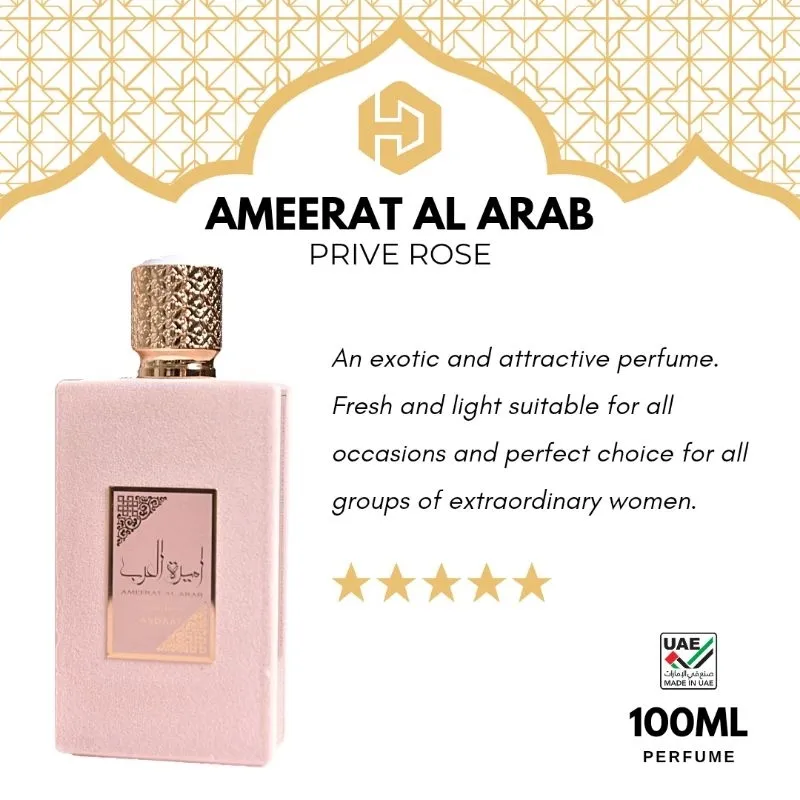 Ameerat Al Arab| Prive Rose Viral Arabic Perfume EDP 100ml Asdaaf