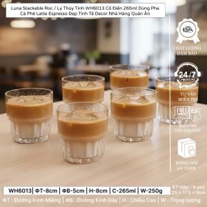 Bộ 6 Ly Thuỷ Tinh Khía Sọc SKHF250 / Cốc Thuỷ Tinh Trà Đá Ngấn Sọc 250ML Coffee & Tea Tumbler Glass