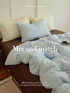 Island Mood ~ Blogger Style Four Seasons Simple Striped Soft Washed Cotton Four-Piece Set Student Dormitory Three-Piece Set LZD