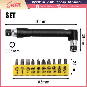 SUERTE L-shaped 1/4 Hexagonal Screwdriver Bit 90 Degree Double Head Handle Black 6.35 Wrench 10pc Yellow Tape Screwdriver Bit Tool Set