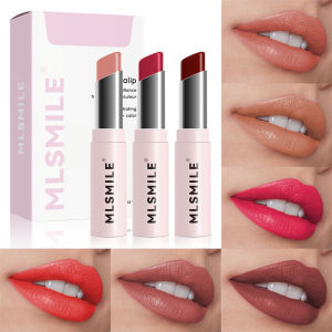 MLSMILE 3Pcs Lip Set Matte Moisturizing Lipstick Waterproof Long Lasting Lip Gloss Smooth Lightweight Nude Lip Stick